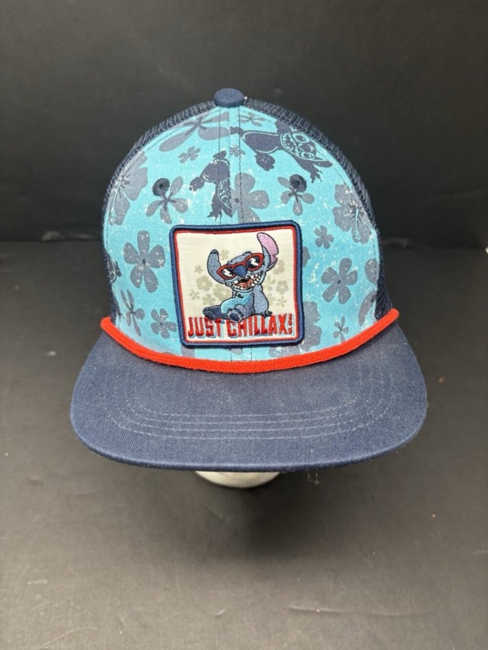 Disney Parks Lilo Stitch Just Chillax Trucker Hat Snap Back Hawaiian Floral NWT
